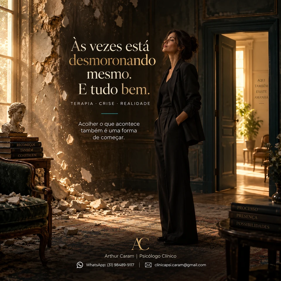Arte original do post: Às vezes está desmoronando mesmo. E tudo bem.