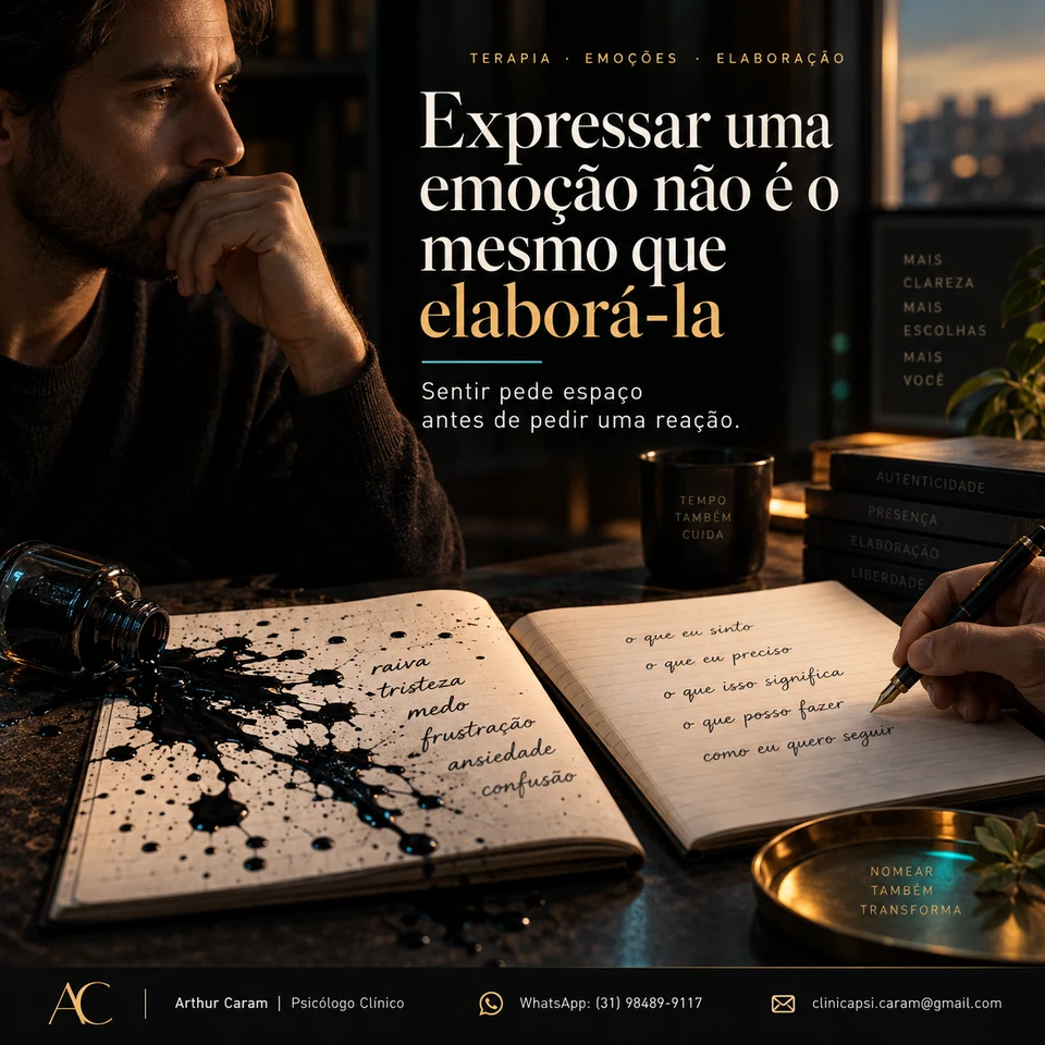 Arte original do post: Expressar uma emoção não é o mesmo que elaborá-la