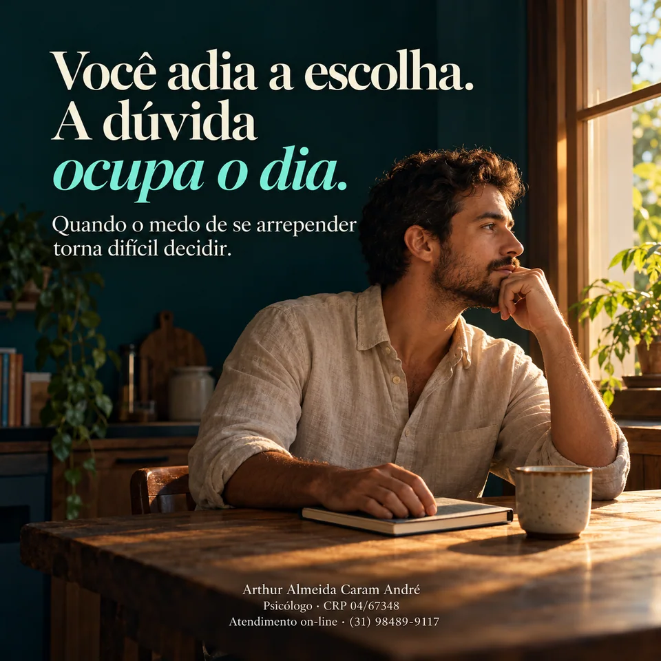 Arte do artigo: Você adia a escolha. A dúvida ocupa o dia.