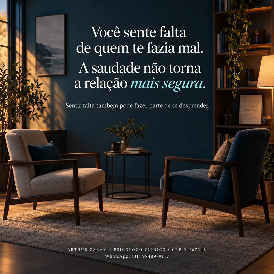 Arte original do post: Você sente falta de quem te fazia mal?